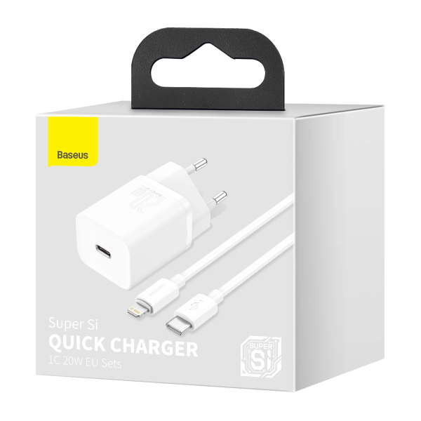 CЗУ Baseus Super Si Qick Charger 20W + Data Cable Type-c to Lightning (White)